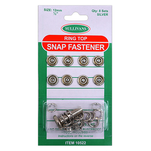 Sullivans 12mm Ring Top Snap Fastener With Tool Silver Sullivans